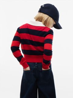 Kids' Wool Blend Sweater Polo — Navy/Red Stripe 4