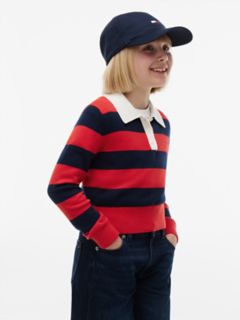 Kids' Wool Blend Sweater Polo — Navy/Red Stripe 1
