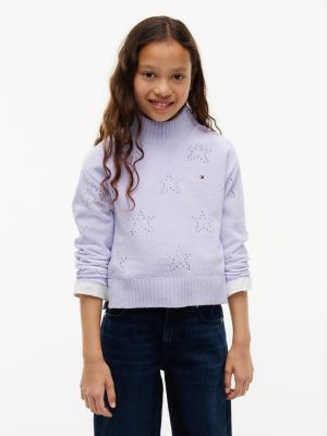 Kids' Star Motif Chenille Sweater, Lavender Ice