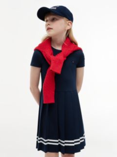 Kids' Short-Sleeve Ponte Skater Dress — Blue 3