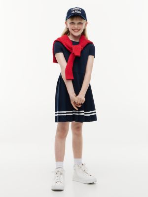 Kids' Short-Sleeve Ponte Skater Dress, Blue