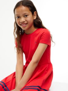 Kids' Short-Sleeve Ponte Skater Dress — Red Glare 2
