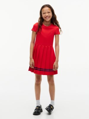 Kids' Short-Sleeve Ponte Skater Dress, Red Glare