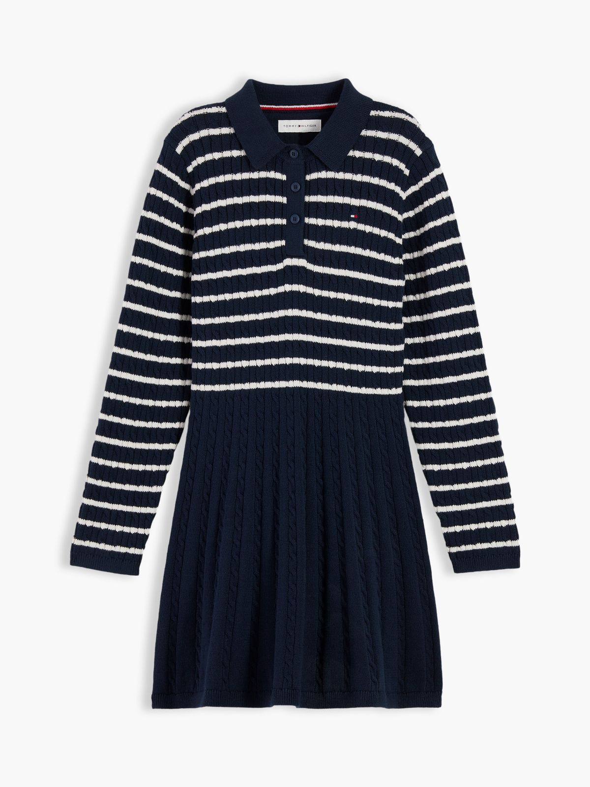 Kids' Striped Cable Knit Sweater Dress — Navy