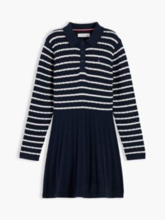 Kids' Striped Cable Knit Sweater Dress — Navy 5