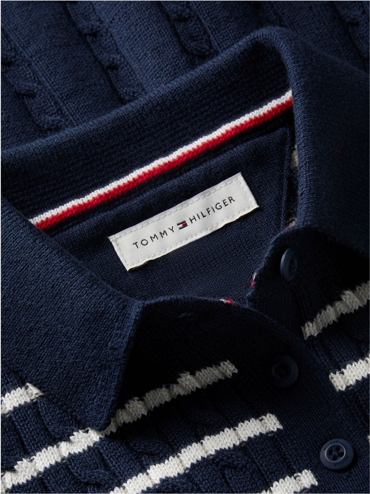 Kids' Striped Cable Knit Sweater Dress — Navy