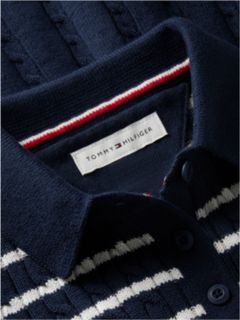 Kids' Striped Cable Knit Sweater Dress — Navy 6