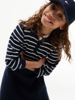 Kids' Striped Cable Knit Sweater Dress — Navy 2