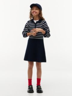 Kids' Striped Cable Knit Sweater Dress — Navy 1