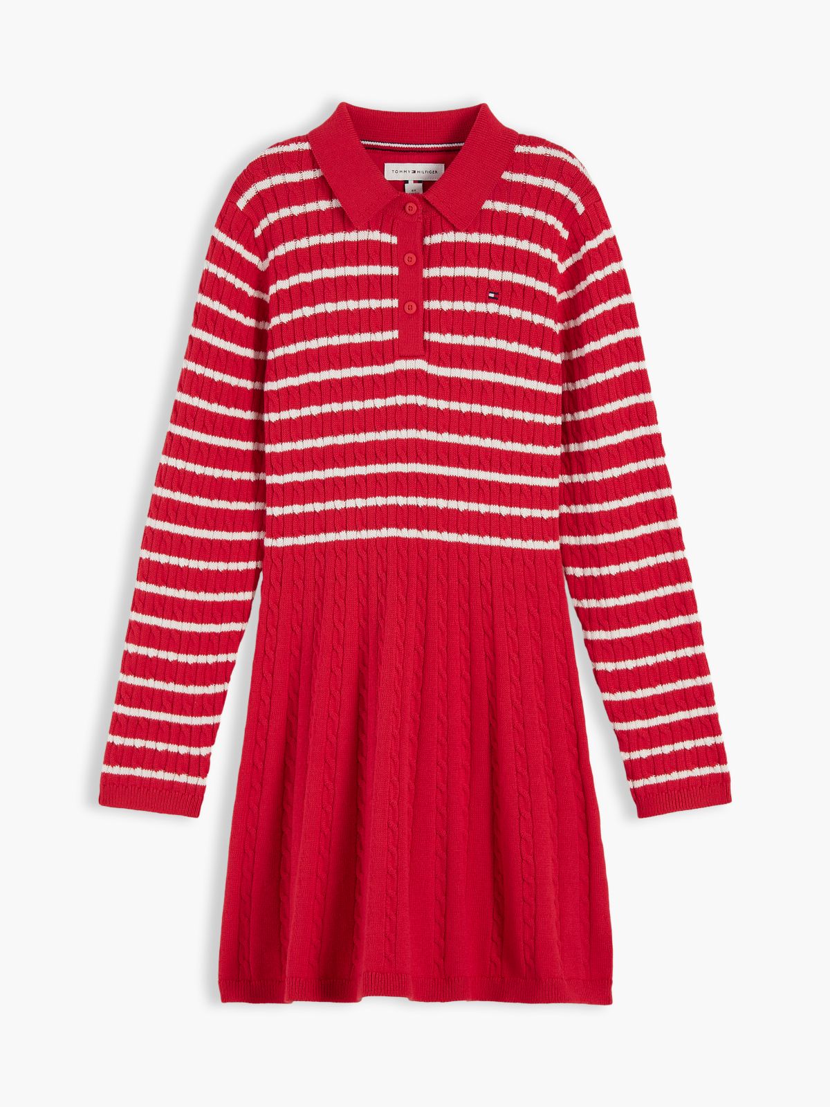 Kids' Striped Cable Knit Sweater Dress — Red