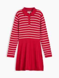 Kids' Striped Cable Knit Sweater Dress — Red 5
