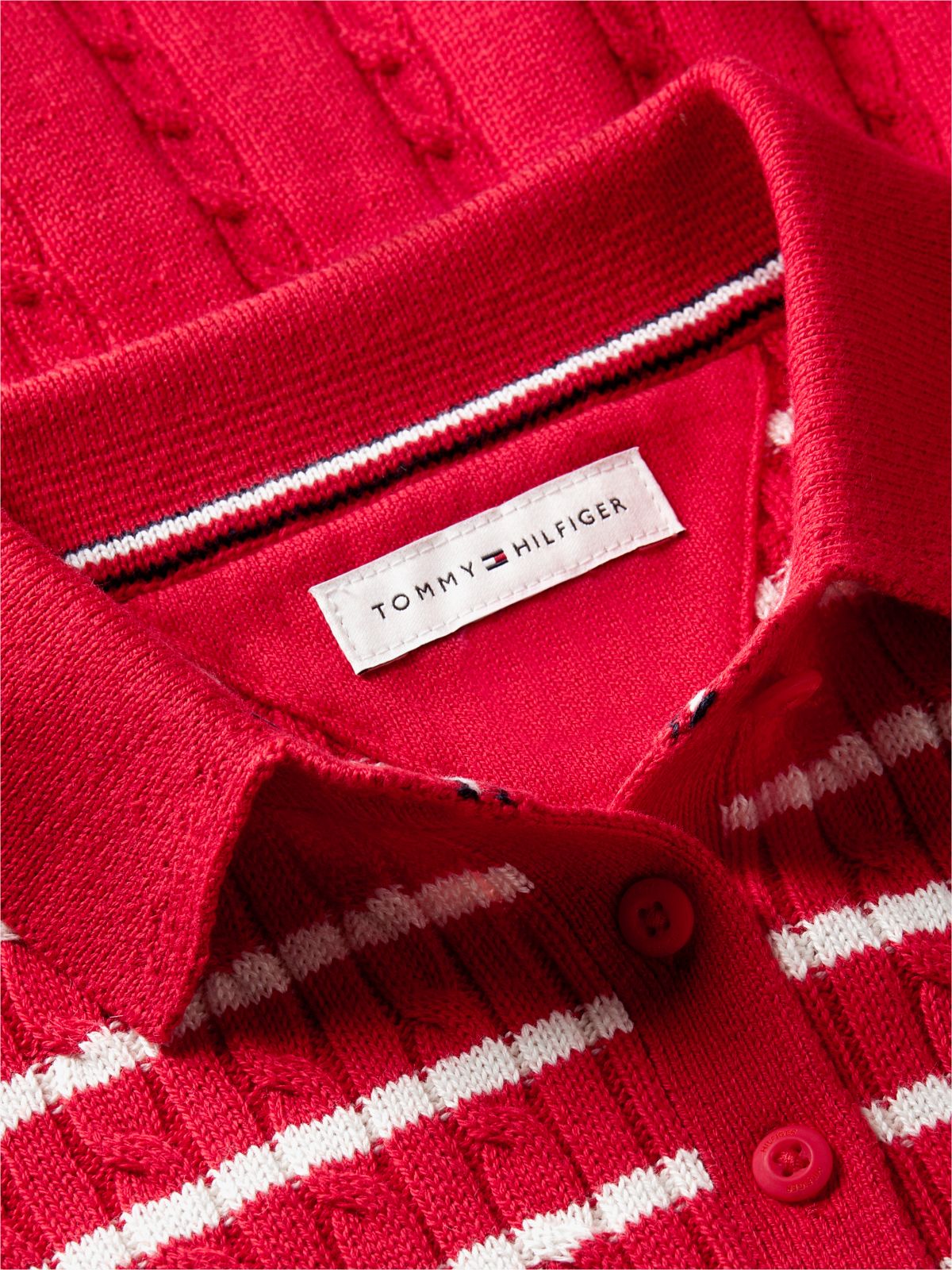 Kids' Striped Cable Knit Sweater Dress — Red