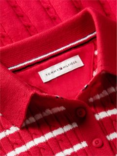 Kids' Striped Cable Knit Sweater Dress — Red 6
