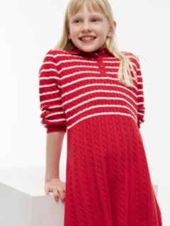 Kids' Striped Cable Knit Sweater Dress — Red 2