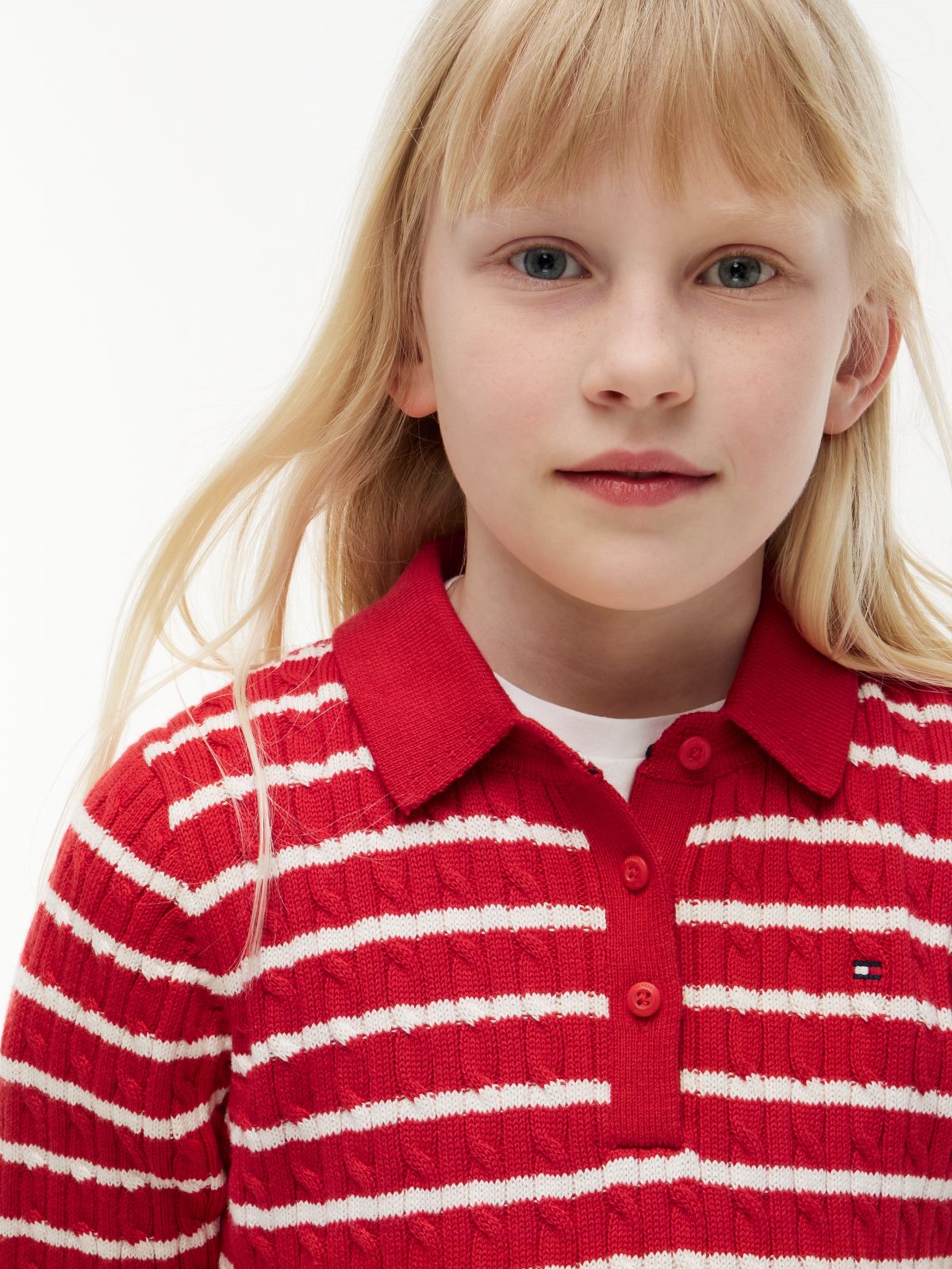 Kids' Striped Cable Knit Sweater Dress — Red