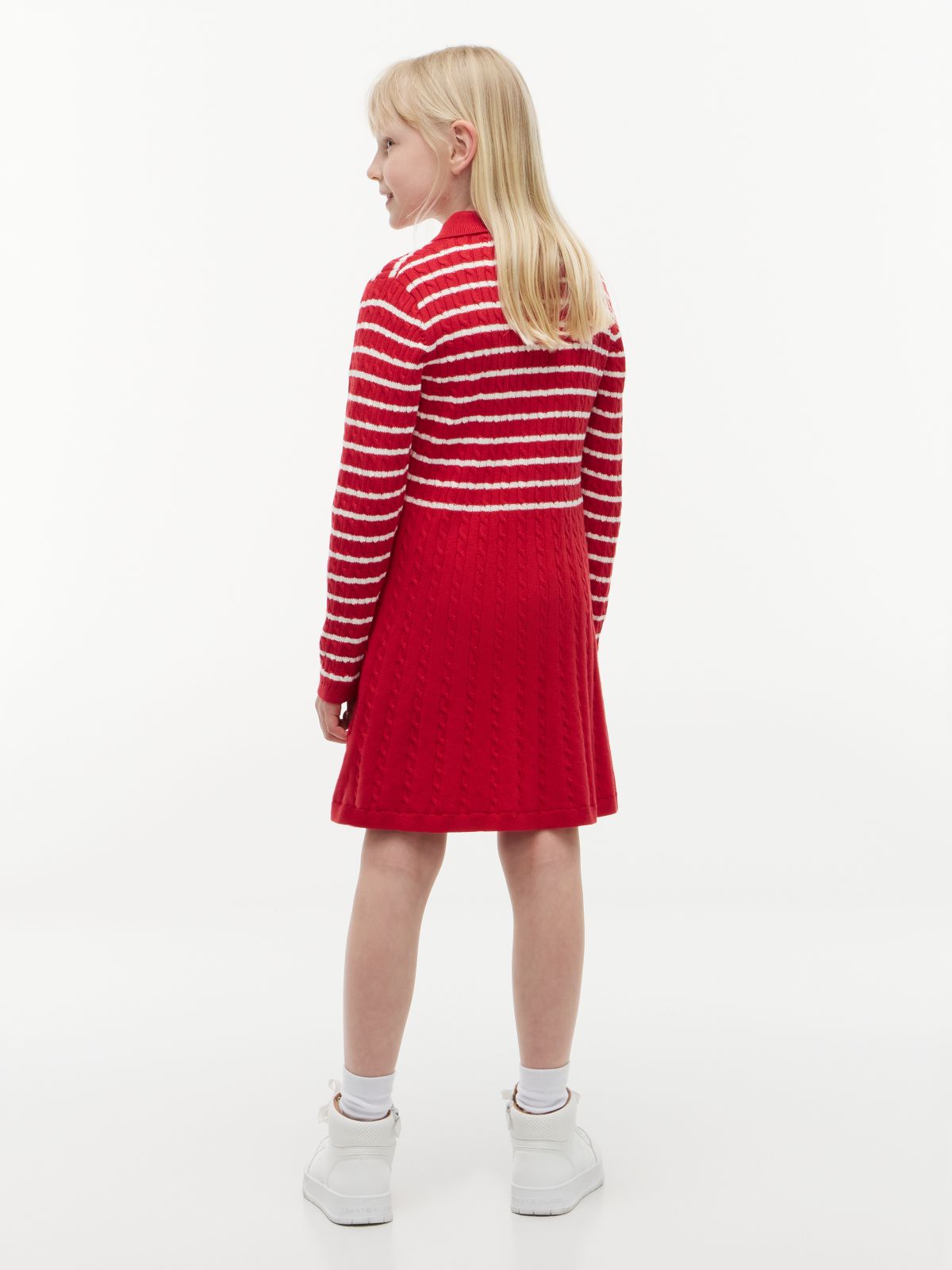 Kids' Striped Cable Knit Sweater Dress — Red