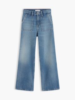 Kids' High-Rise Wide Leg Utility Jean — Washed Denim 5