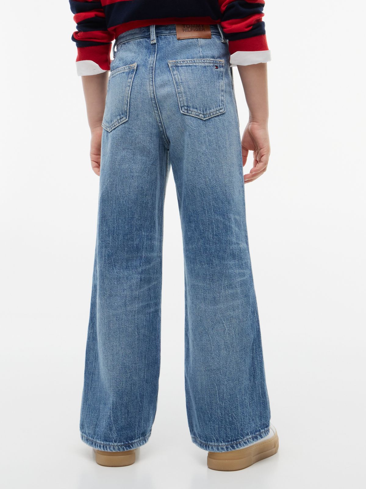 Kids' High-Rise Wide Leg Utility Jean — Washed Denim