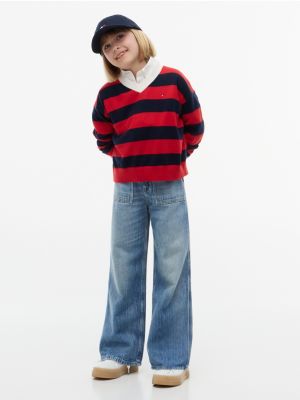 Kids' High-Rise Wide Leg Utility Jean, Washed Denim