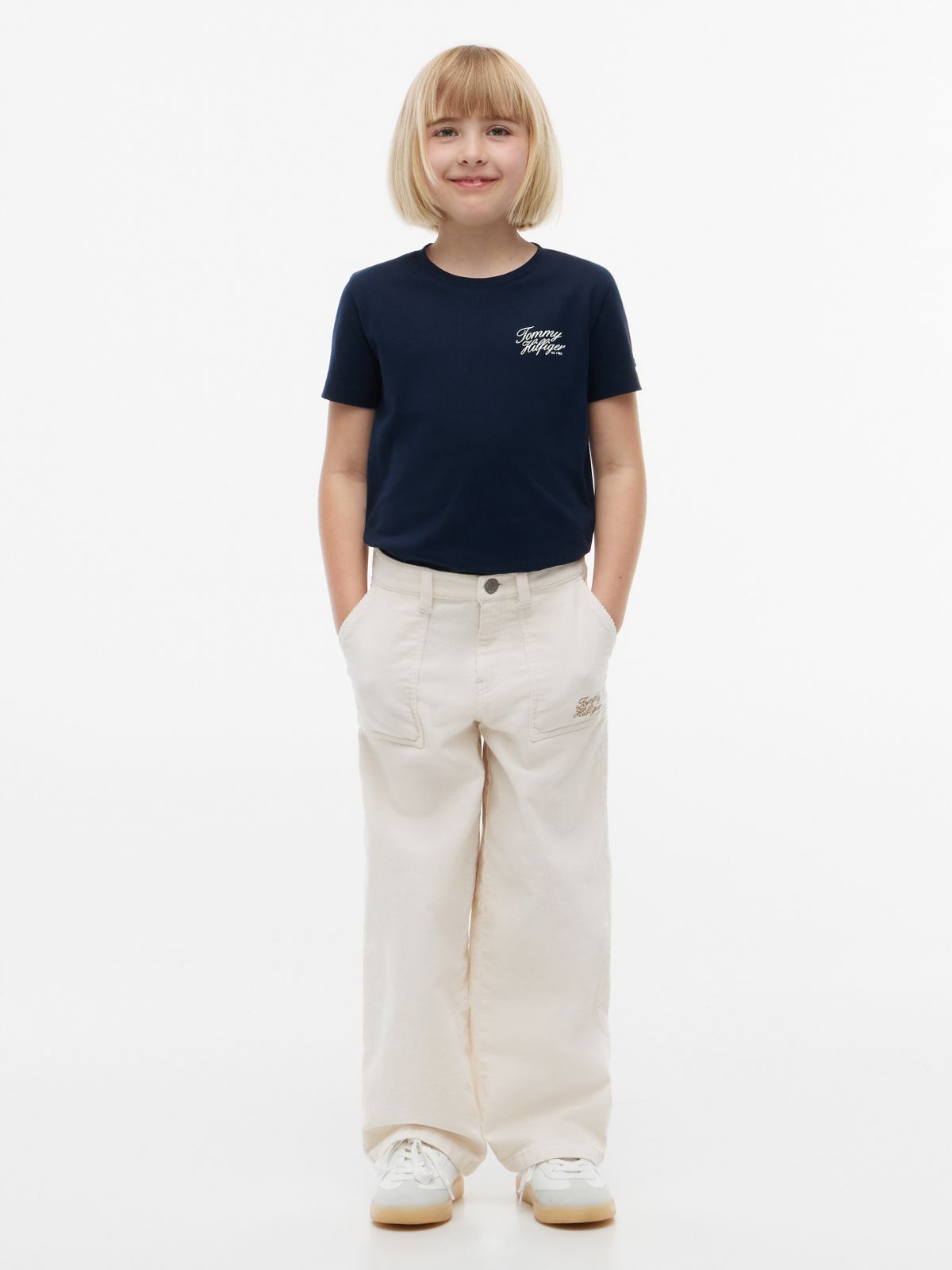 Kids' Hilfiger Script Logo T-Shirt — Dark Blue