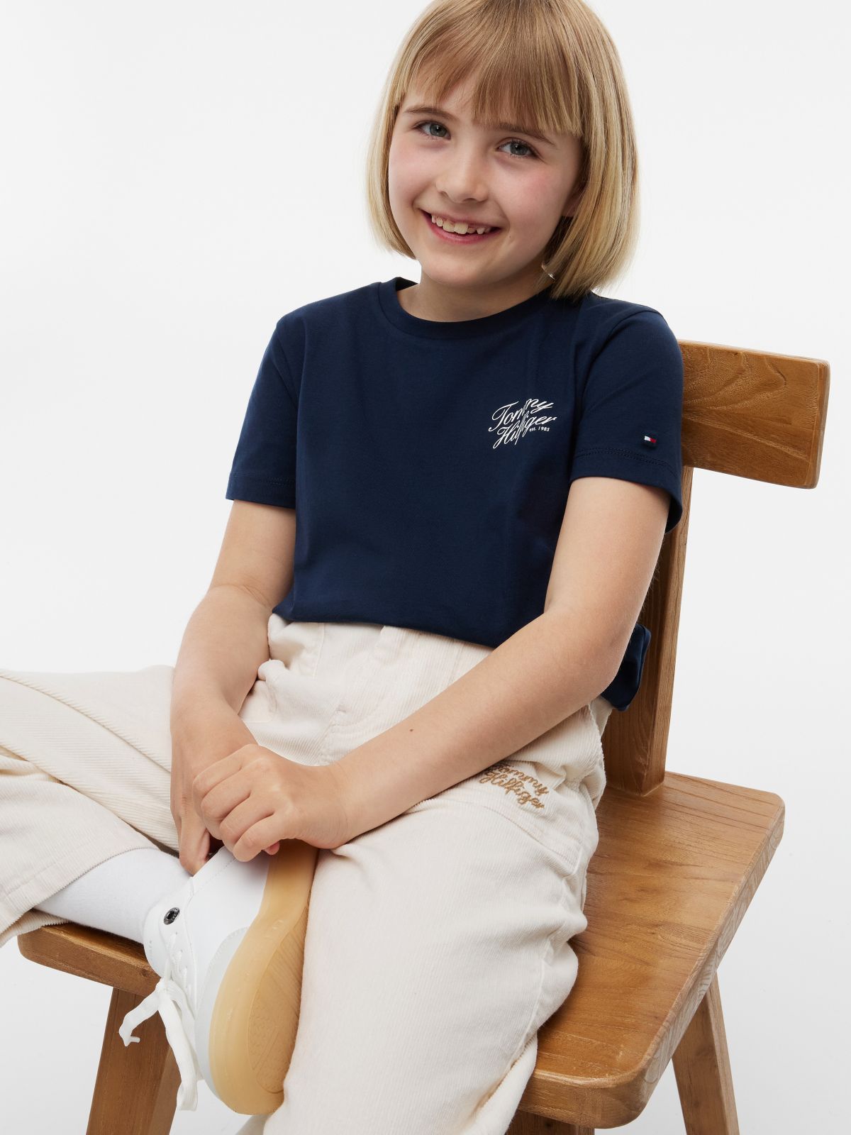 Kids' Hilfiger Script Logo T-Shirt — Dark Blue