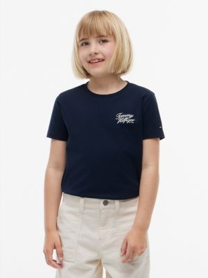 Kids' Hilfiger Script Logo T-Shirt, Dark Blue