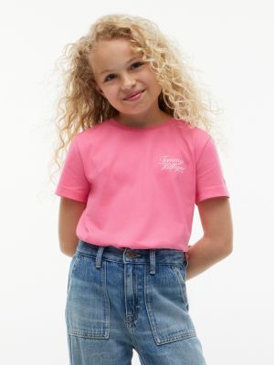 Kids' Hilfiger Script Logo T-Shirt, Exotic Pink