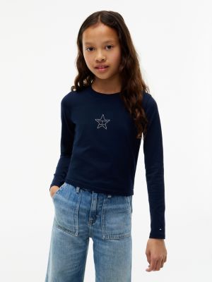Kids' Studded Star Logo T-Shirt, Dark Blue