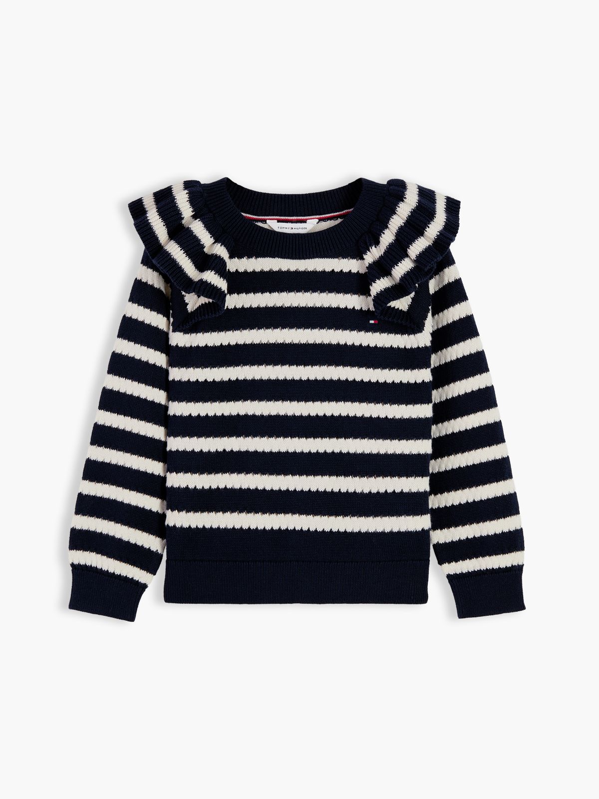 Kids' Striped Ruffle Sweater — Navy Stripe