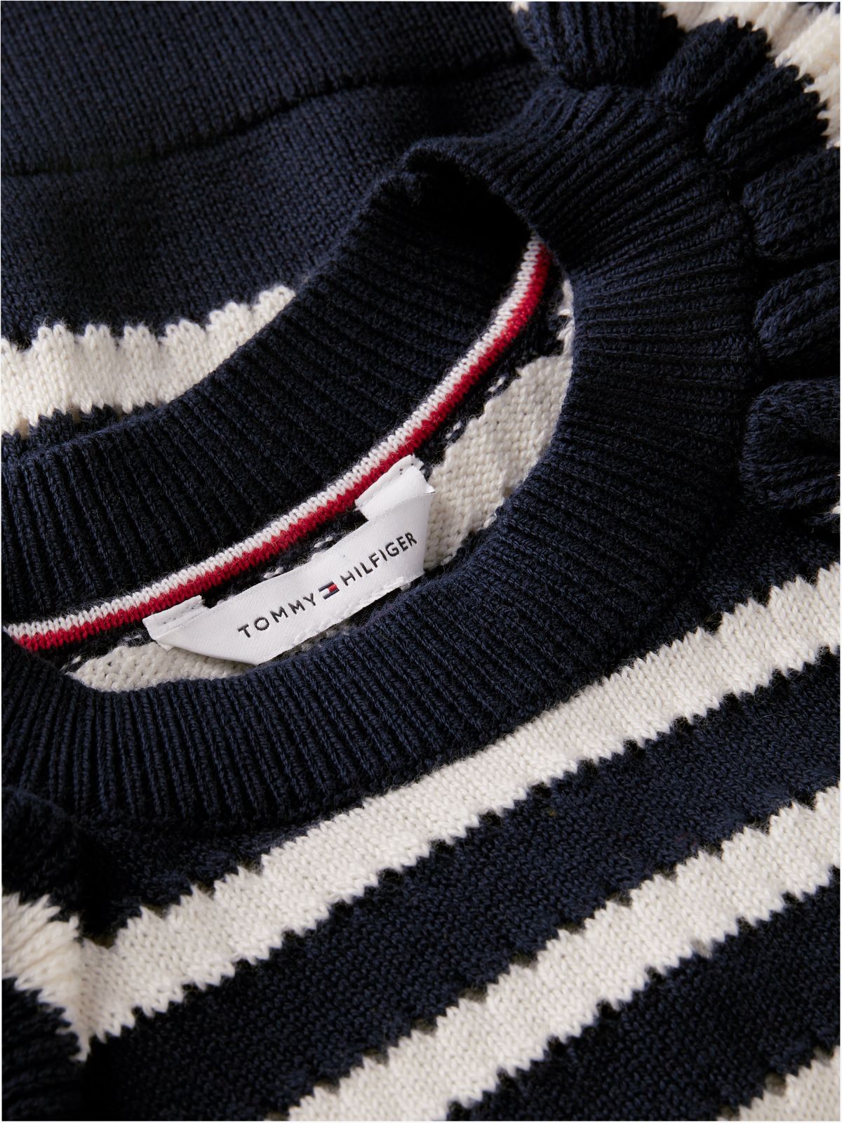 Kids' Striped Ruffle Sweater — Navy Stripe