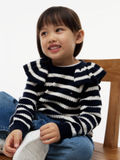 Kids' Striped Ruffle Sweater — Navy Stripe 3
