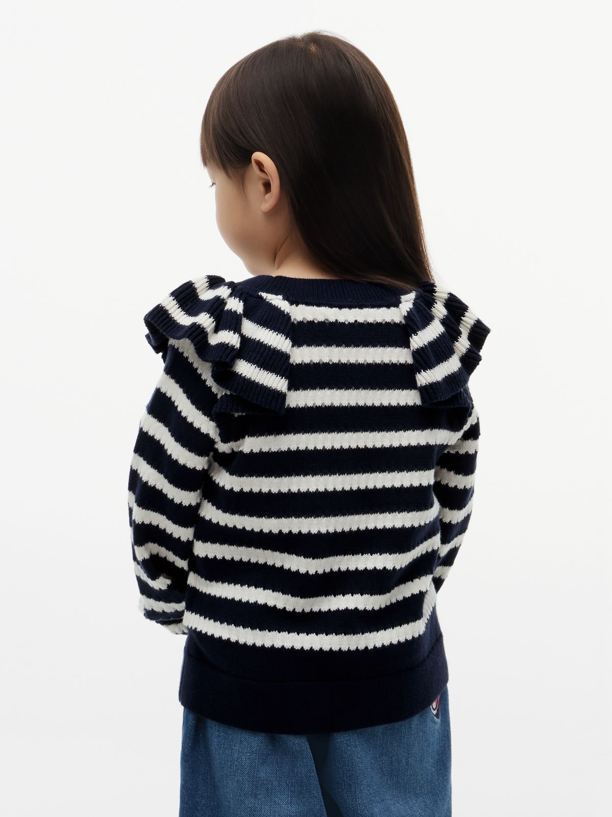 Kids' Striped Ruffle Sweater — Navy Stripe