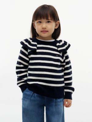 Kids' Striped Ruffle Sweater, Navy Stripe