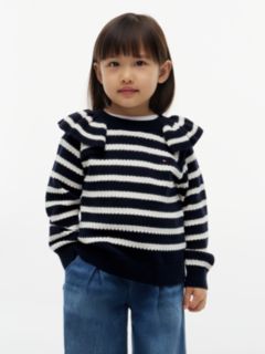 Kids' Striped Ruffle Sweater — Navy Stripe 1