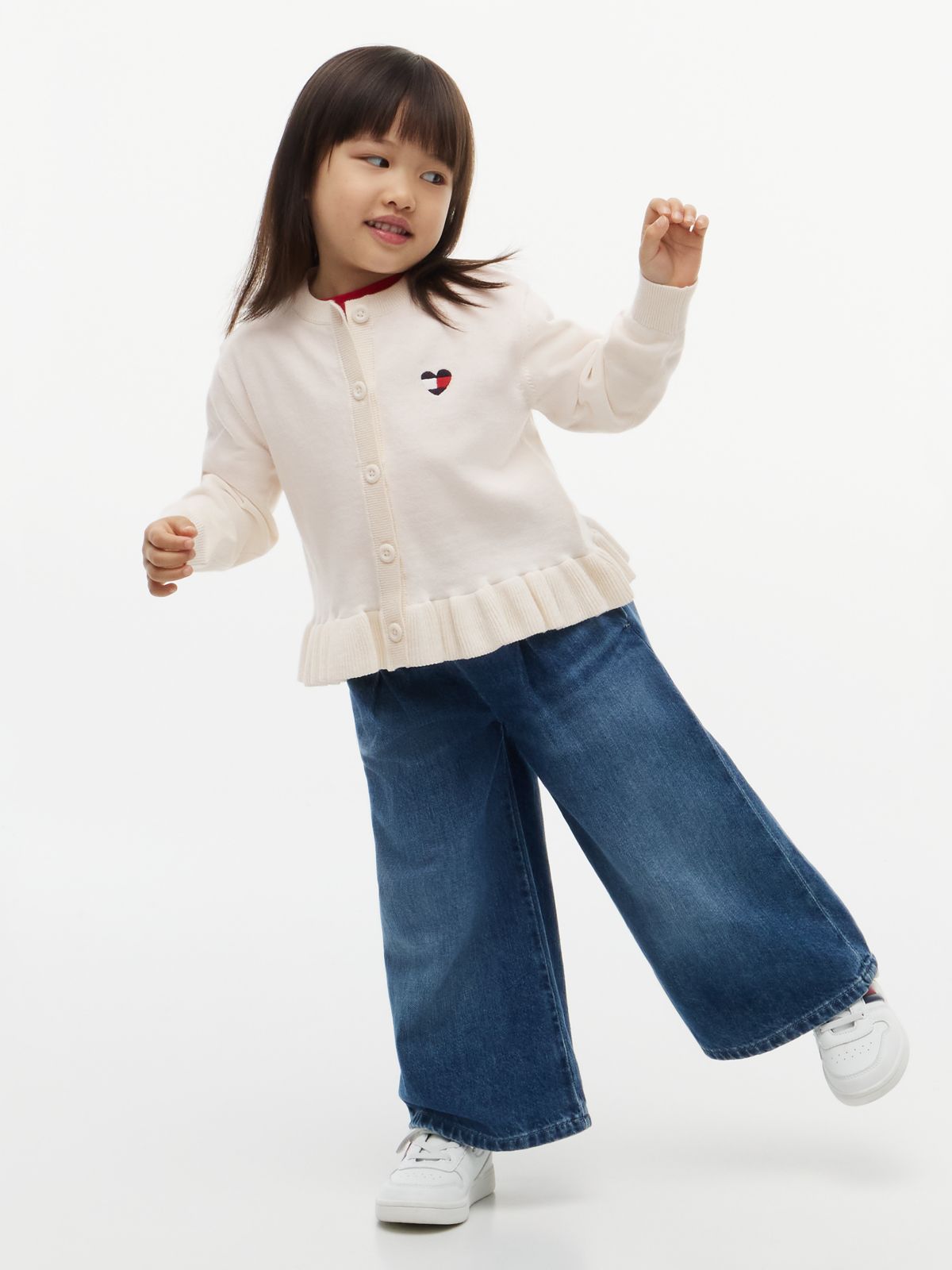 Kids' Ruffle-Hem Cardigan — Ivory Petal