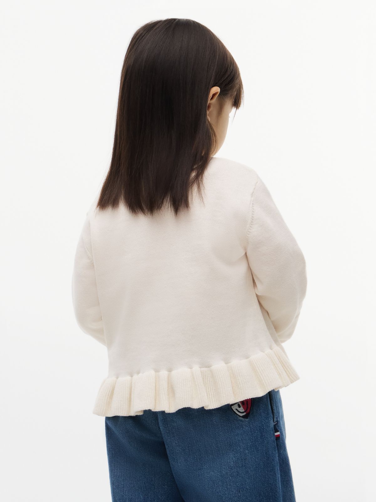 Kids' Ruffle-Hem Cardigan — Ivory Petal