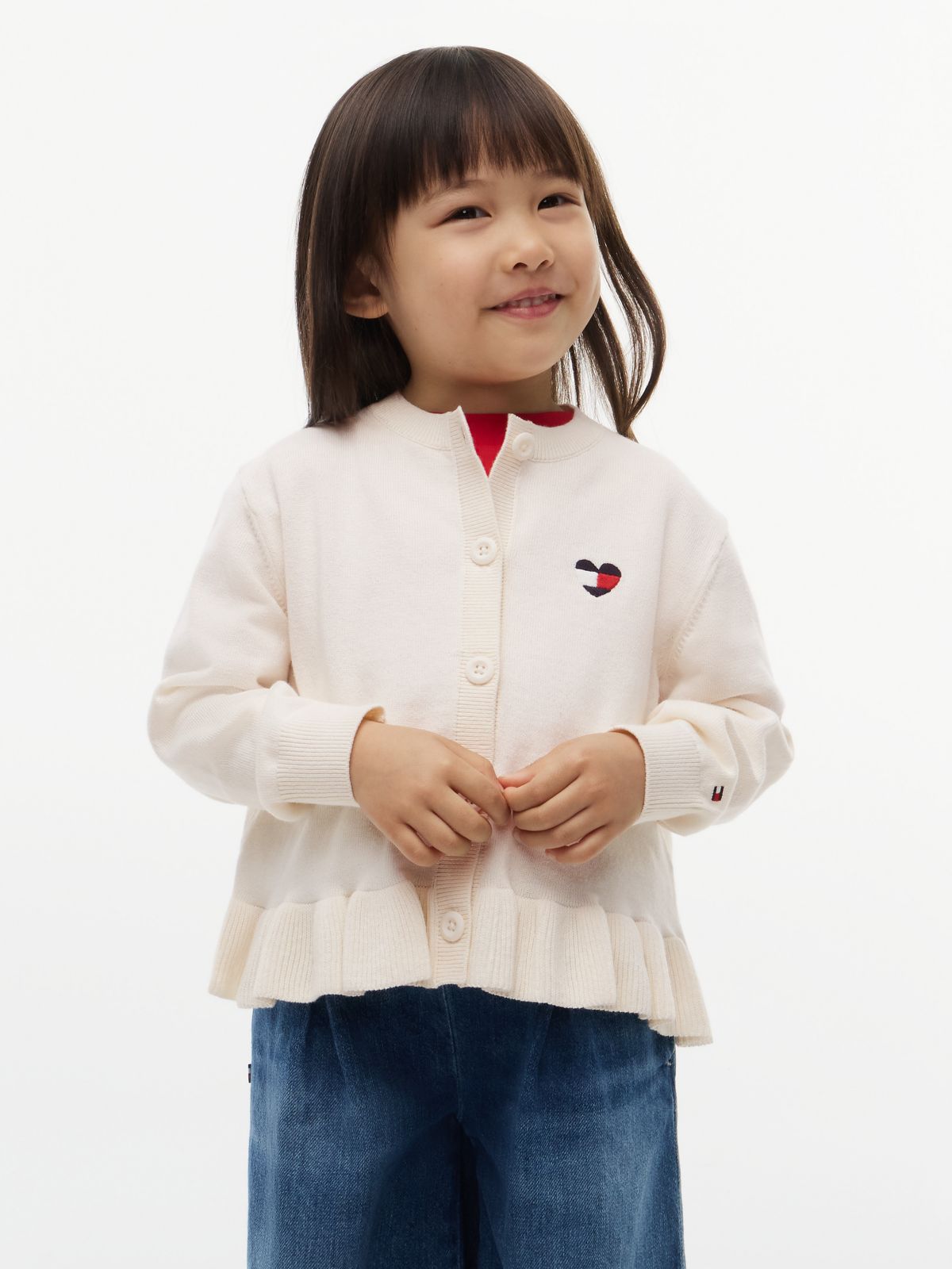 Kids' Ruffle-Hem Cardigan — Ivory Petal