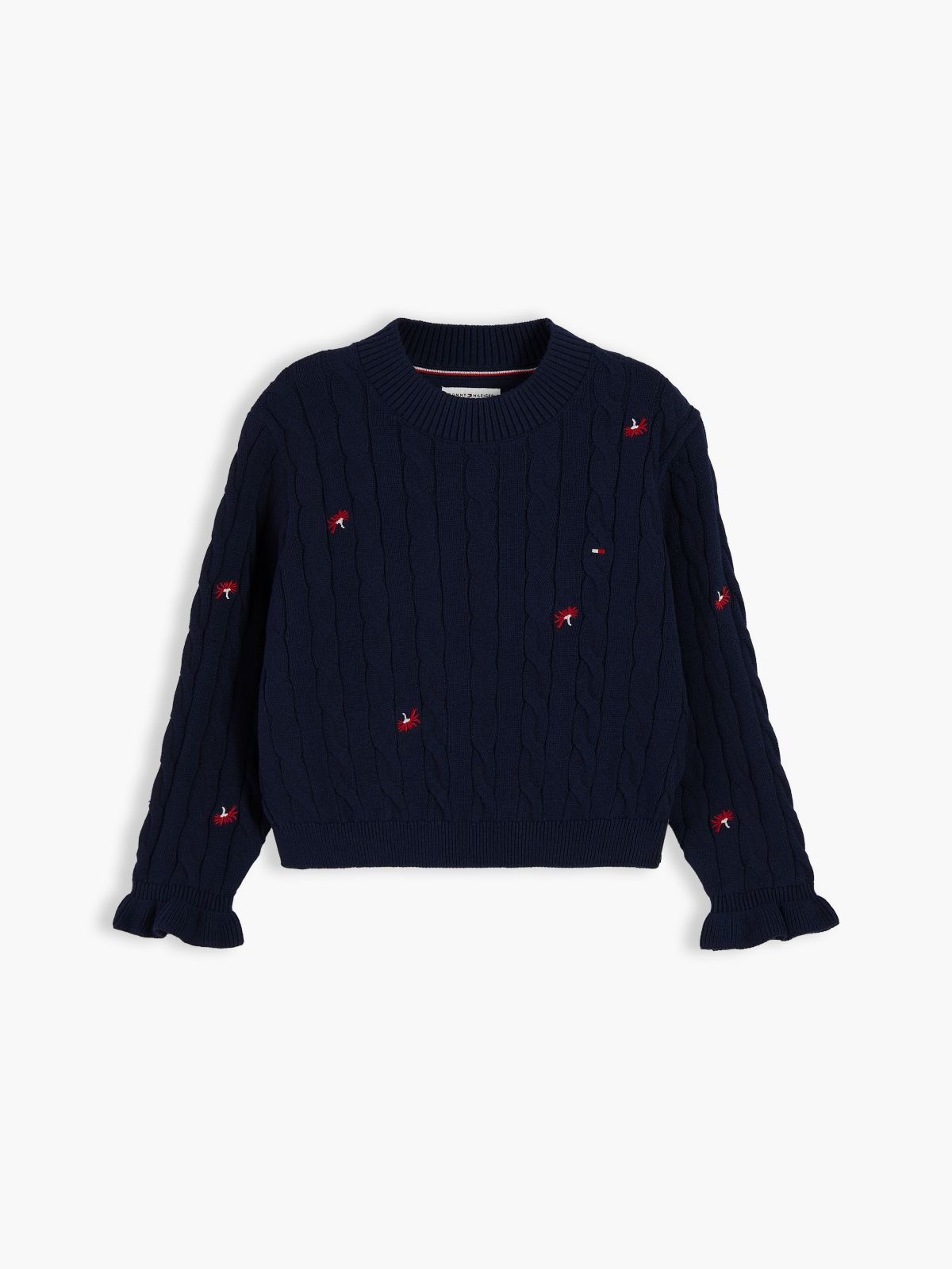 Kids' Flower Motif Cable Knit Sweater — Dark Blue