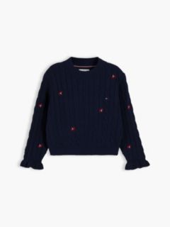 Kids' Flower Motif Cable Knit Sweater — Dark Blue 5