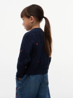 Kids' Flower Motif Cable Knit Sweater — Dark Blue 4