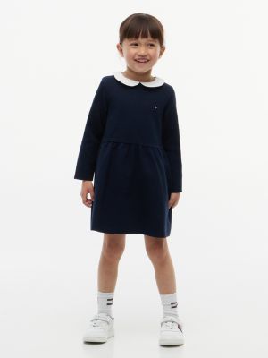 Kids' Stretchy Ribbed Fit and Flare Dress, Dark Blue