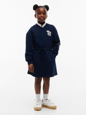 Kids' Monogram Logo Sweatshirt Dress, Dark Blue