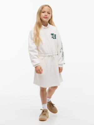 Kids' Monogram Logo Sweatshirt Dress, White
