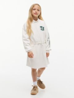 Kids' Monogram Logo Sweatshirt Dress — White 1