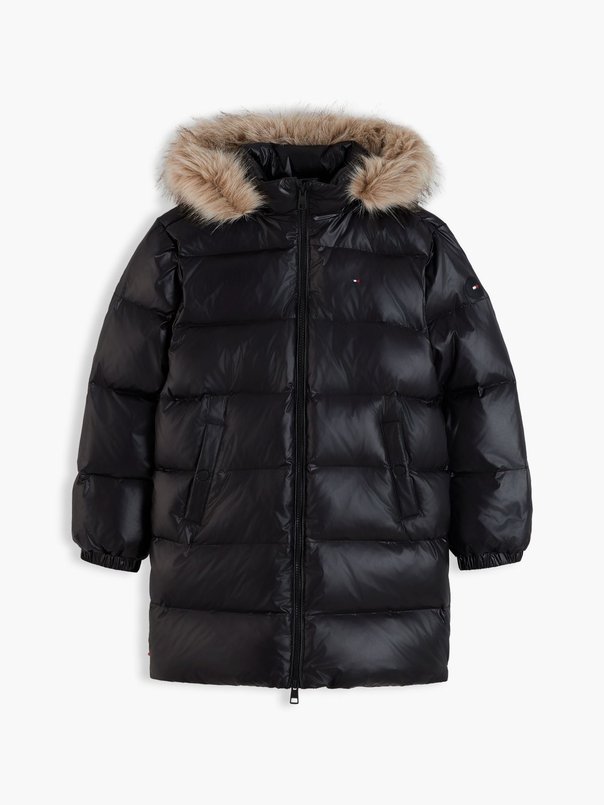 Kids' Long Hooded Down Puffer Jacket — Black