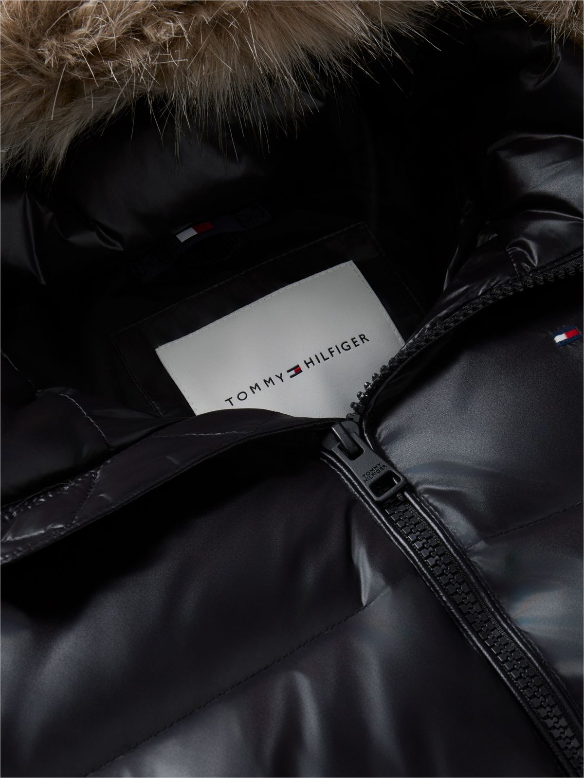 Kids' Long Hooded Down Puffer Jacket — Black