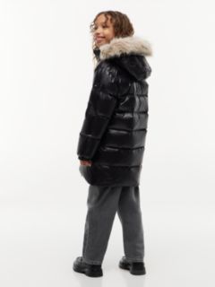 Kids' Long Hooded Down Puffer Jacket — Black 4