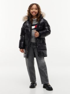 Kids' Long Hooded Down Puffer Jacket — Black 1