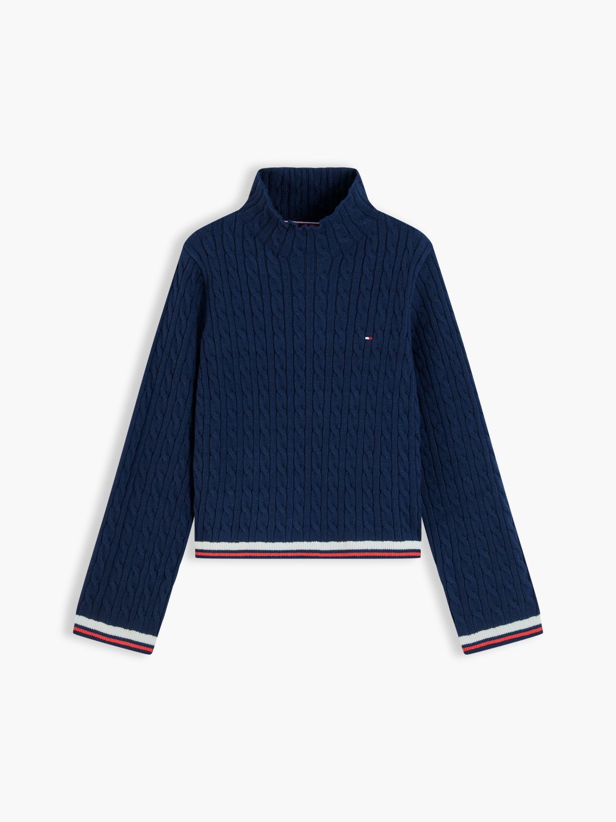 Kids' Cable Knit Mockneck Sweater — Dark Blue