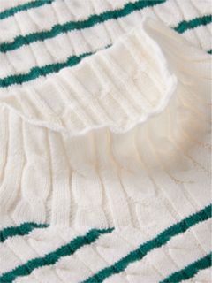 Kids' Cable Knit Mockneck Sweater — Rural Green Stripe 6
